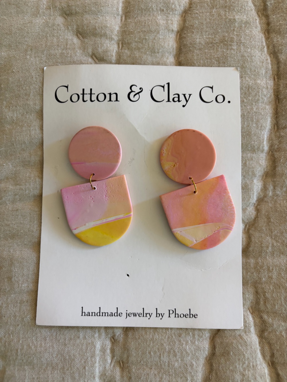 💗🧡💛 NWT Cotton & Clay handmade clay geometric earrings pink orange yellow